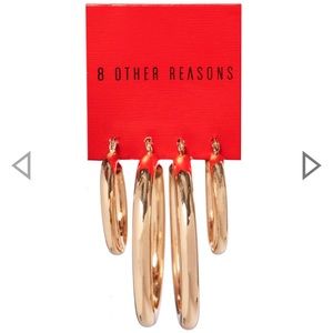 Gold drop hoop earrings set